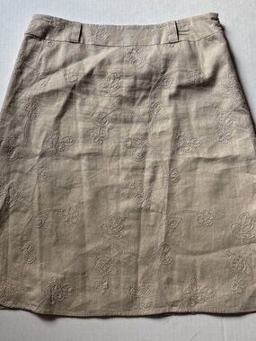 Saint Tropes West Linen Blend Beige Skirt Size 8 Embroidered